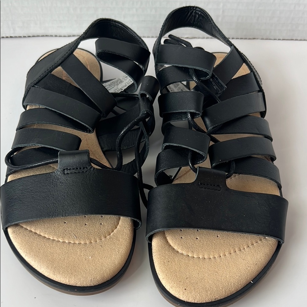 Women's Black leather Strappy Sandals